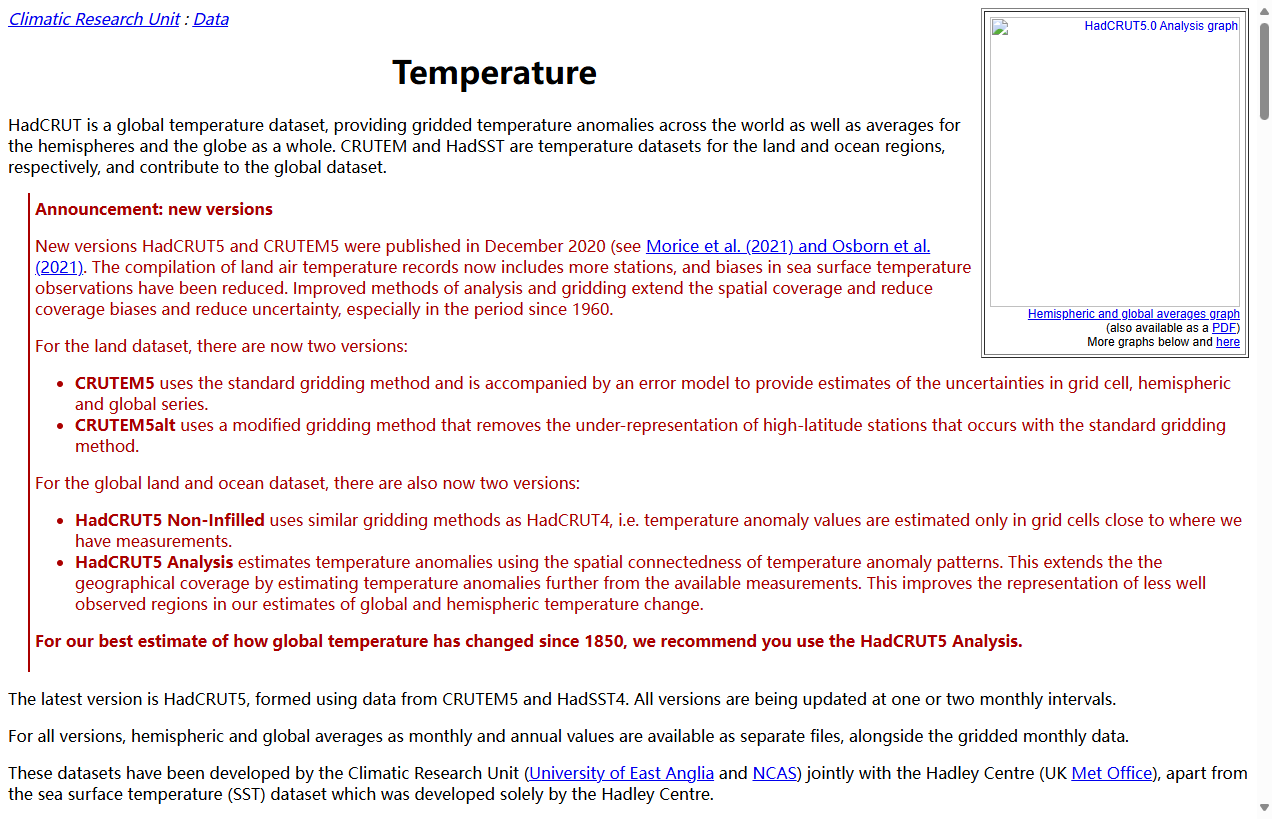 Climatic Research Unit全球温度数据